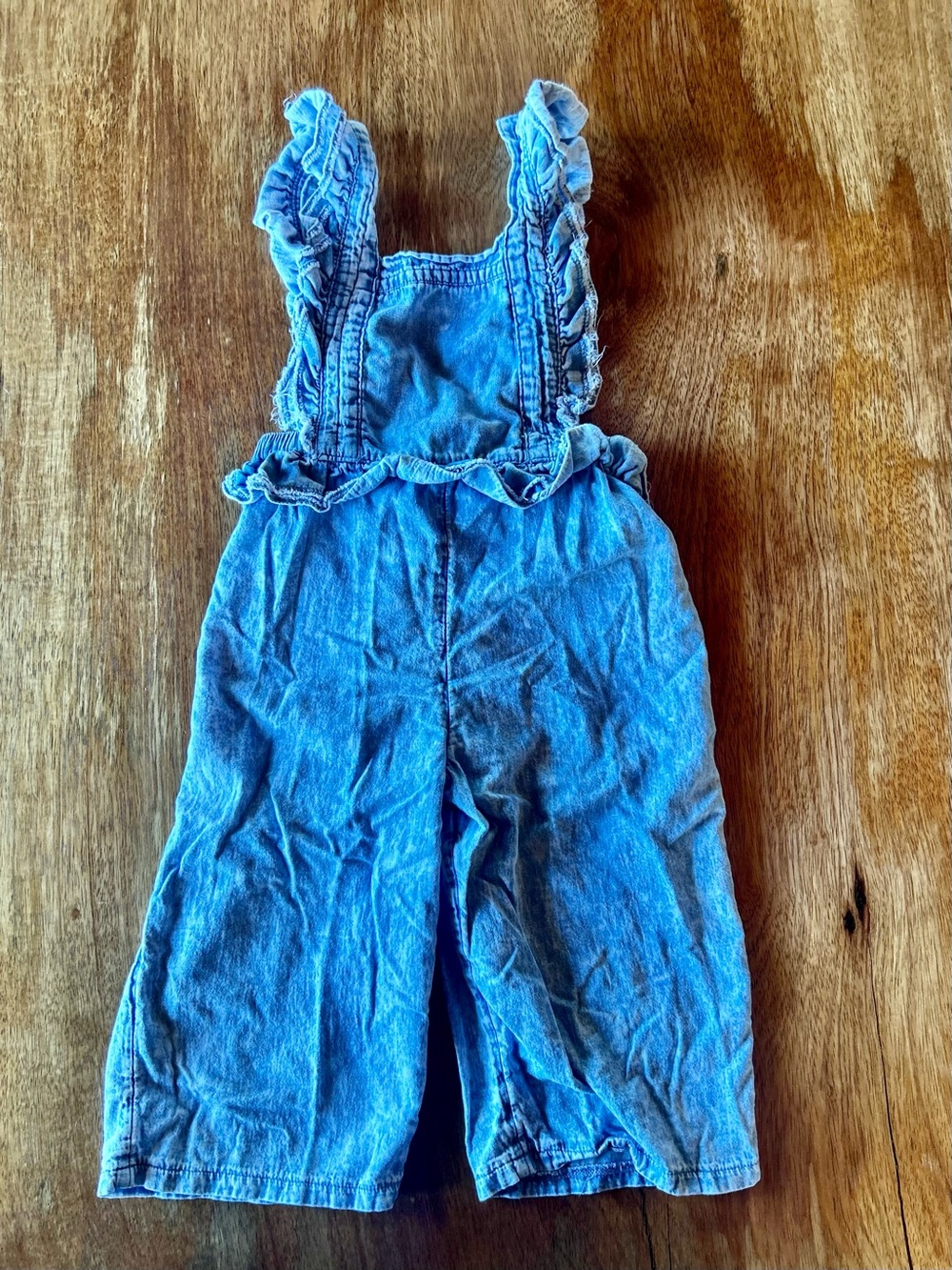 Wonder Nation Girls Blue Denim Chambray 4T Ruffle Strap Overalls Comfy Cowgirl